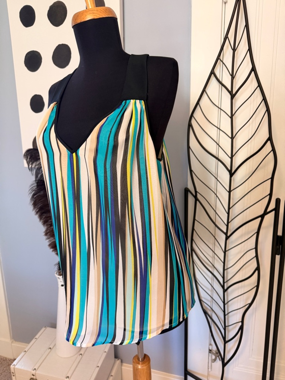 ~Trina Turk Silk V-Neck Stripe Tank Sz. S *EUC* MSRP: $188+tax